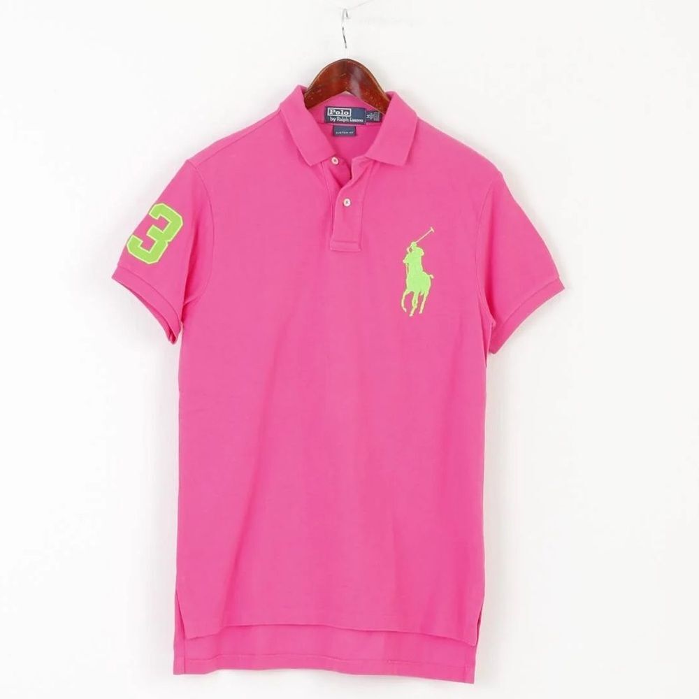 Polo by Ralph Lauren Men M Polo Shirt Pink Cotton Custom Fit Big Ponny Sport Top